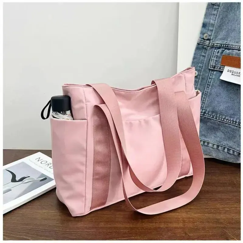 2023 New Women's Bag Solid Color Tote Bag Commuting Shoulder Bag Leisure Simple Mommy Go Out Bag Large Capacity Nylon Handbag