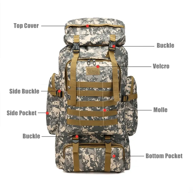 80L Large Military MOLLE Tactical Army Backpack Rucksack