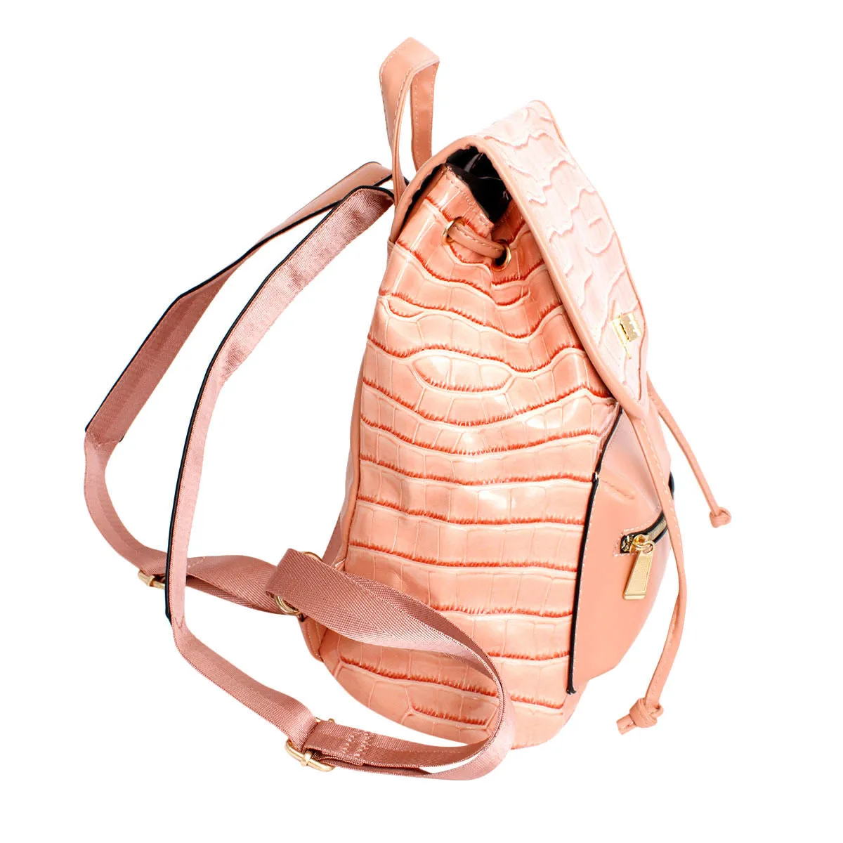 Backpack Pink Croc Flap Bag Set for Women