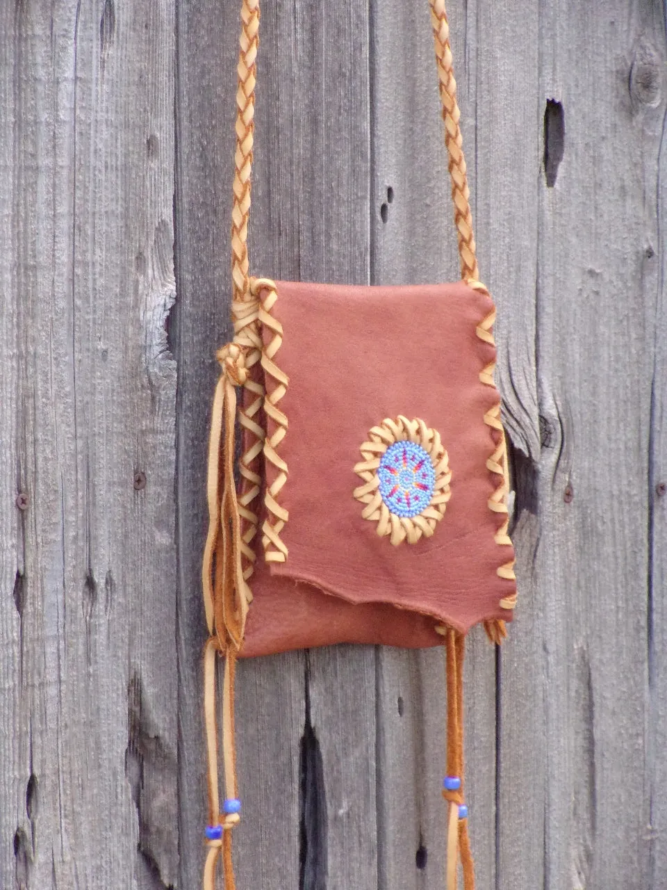 Beaded leather handbag, small leather purse