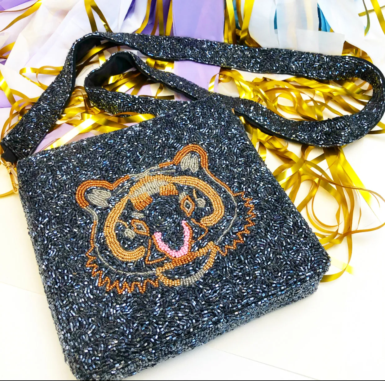 Black Tiger Beaded Purse