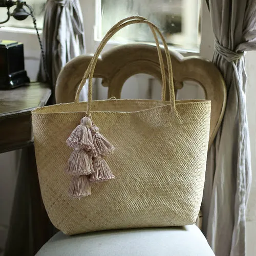 Borneo Sani Straw Tote Bag - with Pale Blush Tassels