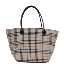 BURBERRY Nova Check Blue Label Tote Bag Nylon Beige  am6318