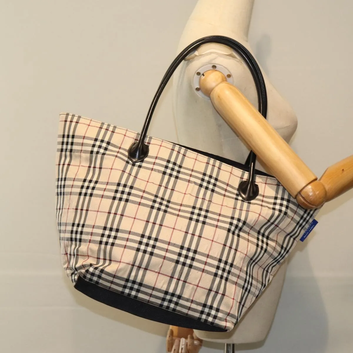 BURBERRY Nova Check Blue Label Tote Bag Nylon Beige  hk1322