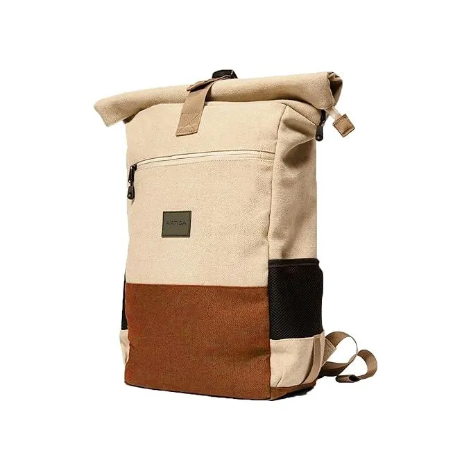 Canvas Roll top Backpack with 15.6 inch Laptop Compartment, Anti Theft Pocket and Expandable Size