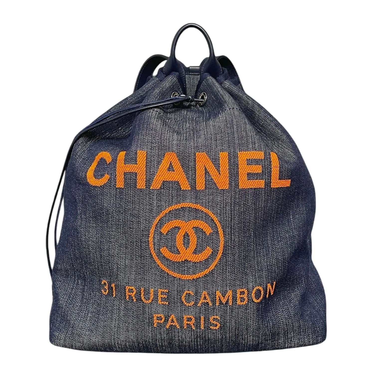 Chanel Deauville Canvas Backpack Navy Orange Pre-Owned