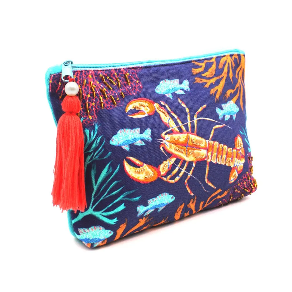 Coral Lobster Make up Bag