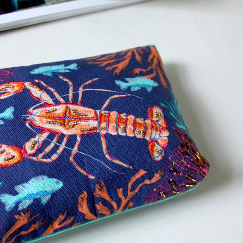 Coral Lobster Make up Bag