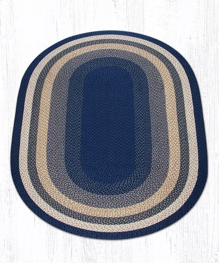 Dark/Light Blue & Mustard Braided Rug - Oval