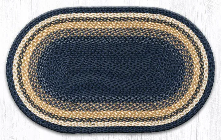 Dark/Light Blue & Mustard Braided Rug - Oval