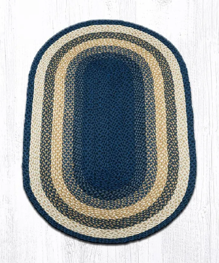 Dark/Light Blue & Mustard Braided Rug - Oval