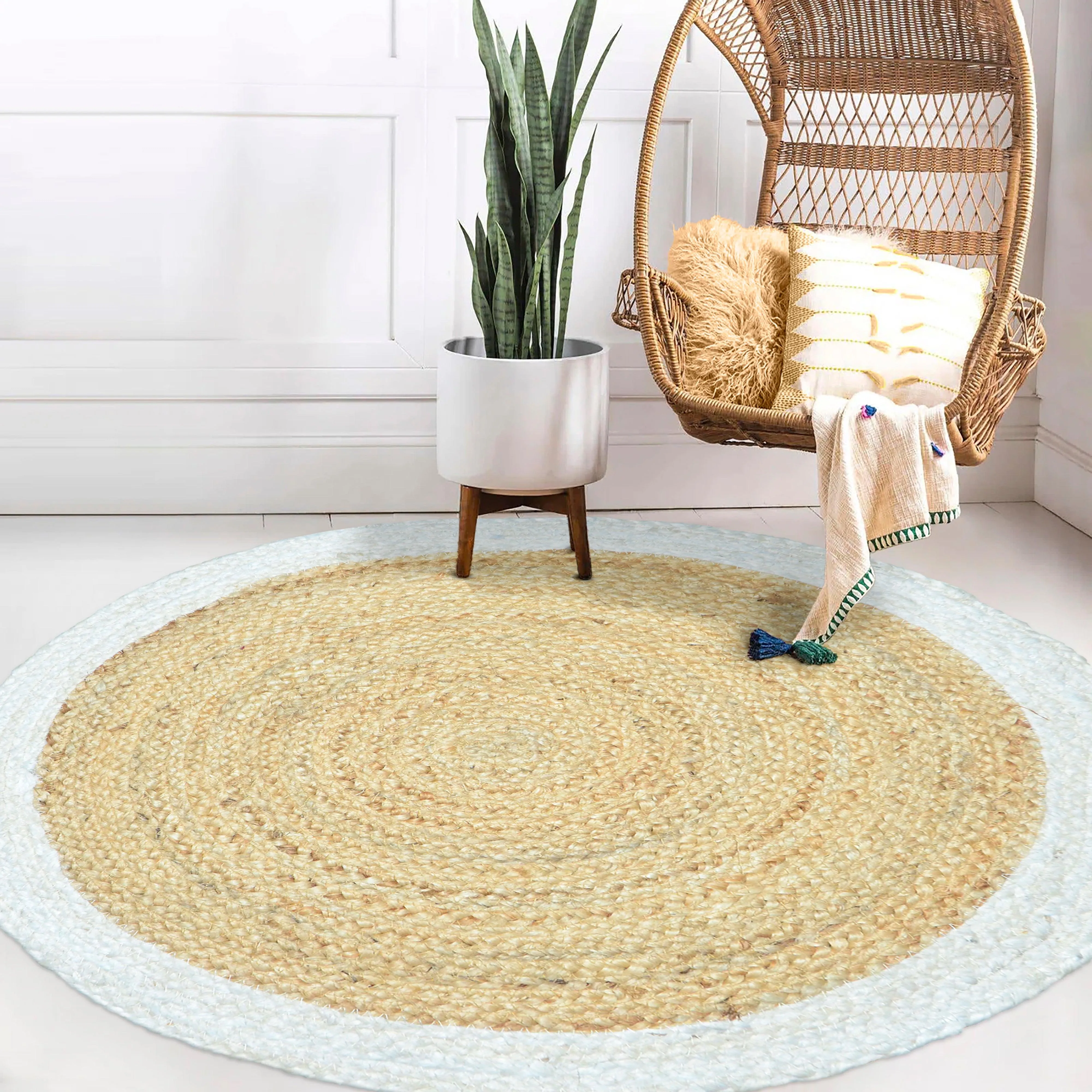 FAROOKHT Braided Natural Jute Rug for Living Spaces, Kitchen, Farmhouse Rag Rug, Carpets for Bedrooms, Home Decor, F-JU-005