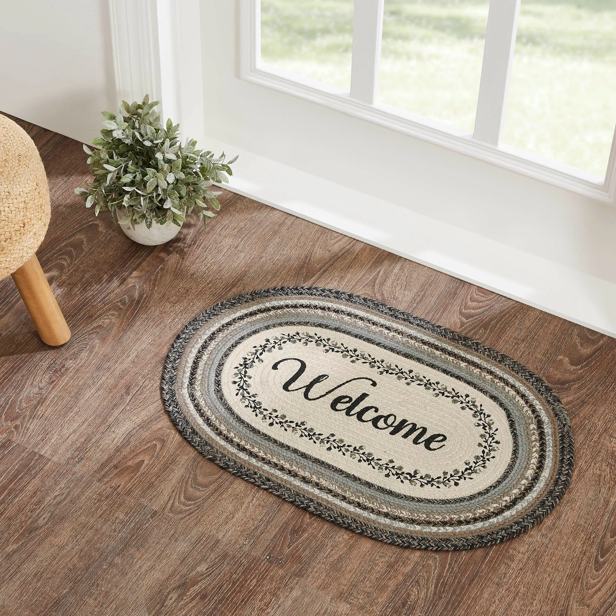 Floral Vine Jute Oval Rug Welcome 20x30