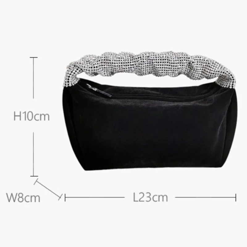 Fold-type Clutch Bag with Rhinestone Handle Handbag