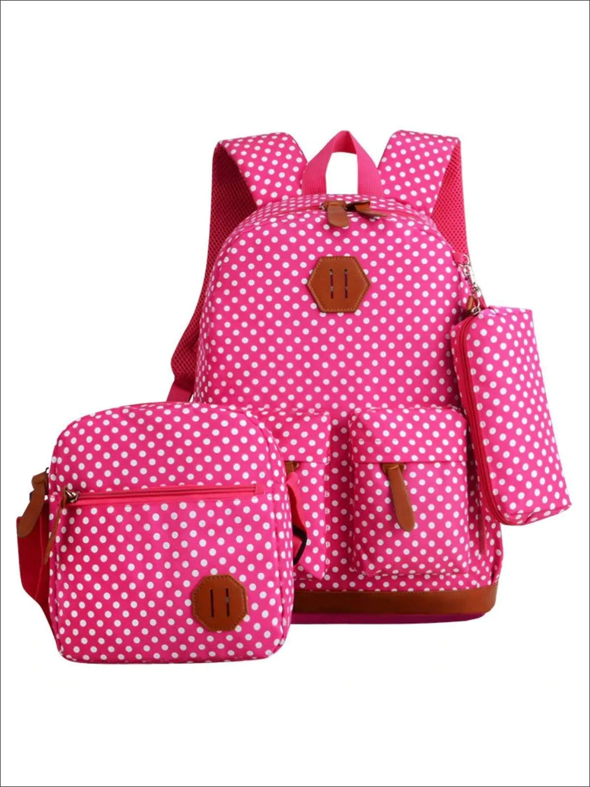 Girls 17" Waterproof Polka Dot 3pc Backpack Set