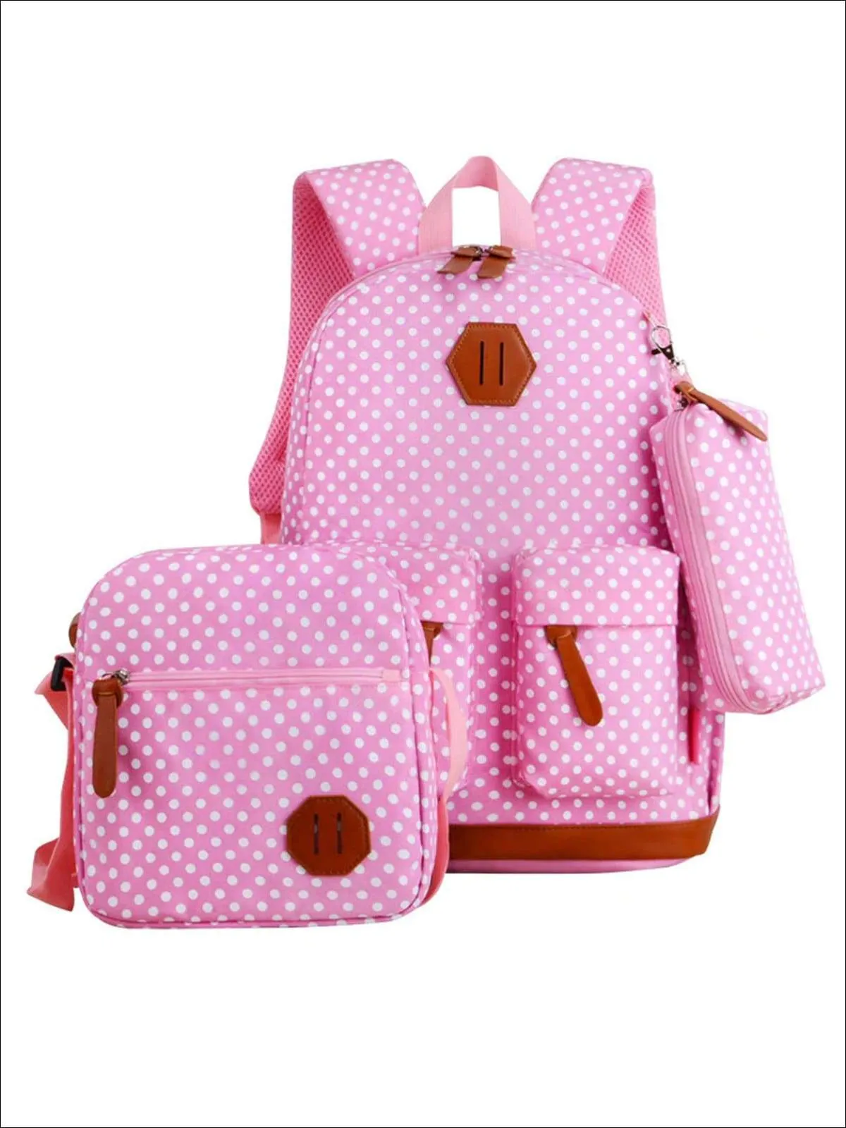 Girls 17" Waterproof Polka Dot 3pc Backpack Set