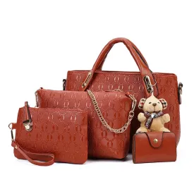 H1761 - Embossed four-piece Handbag Set