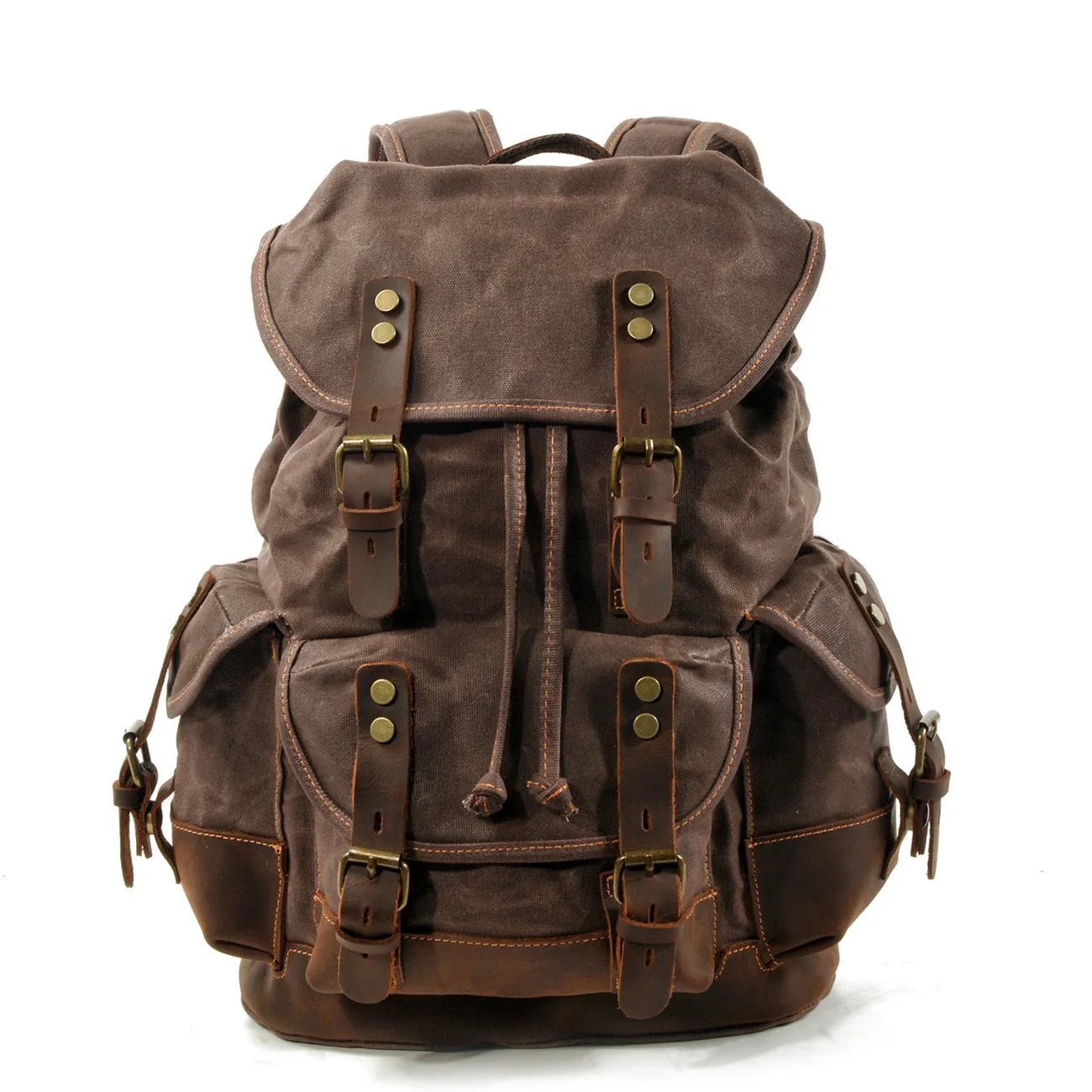 Leisure Vintage Waxed Leather Canvas Backpack for Hiking