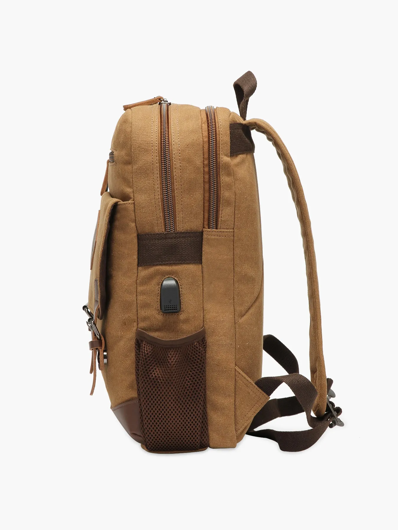 Modoker Canvas Vintage 15.6 Inch Laptop Backpack With USB Charging Port- Brown