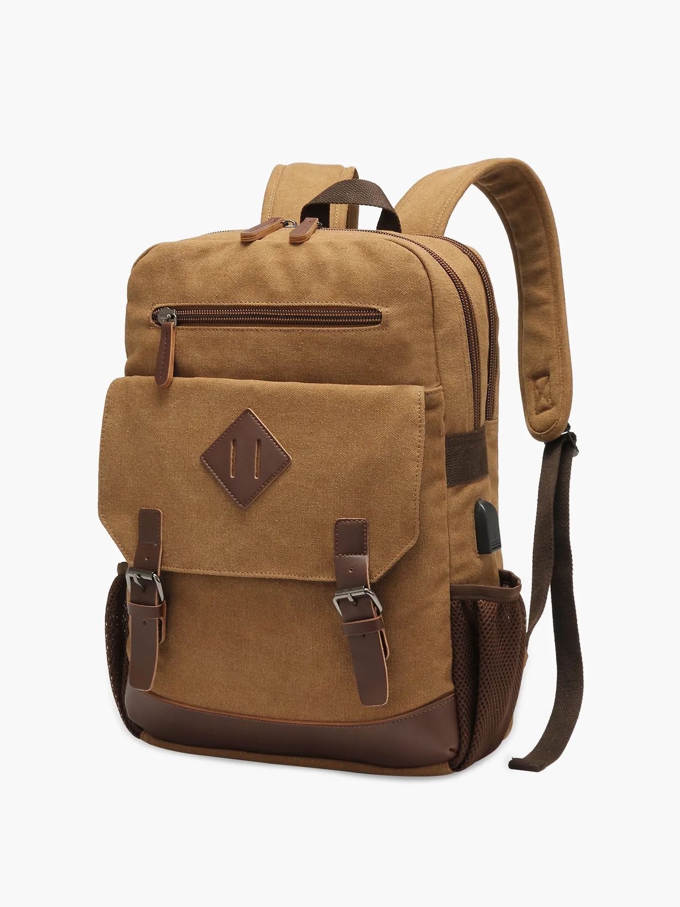 Modoker Canvas Vintage 15.6 Inch Laptop Backpack With USB Charging Port- Brown