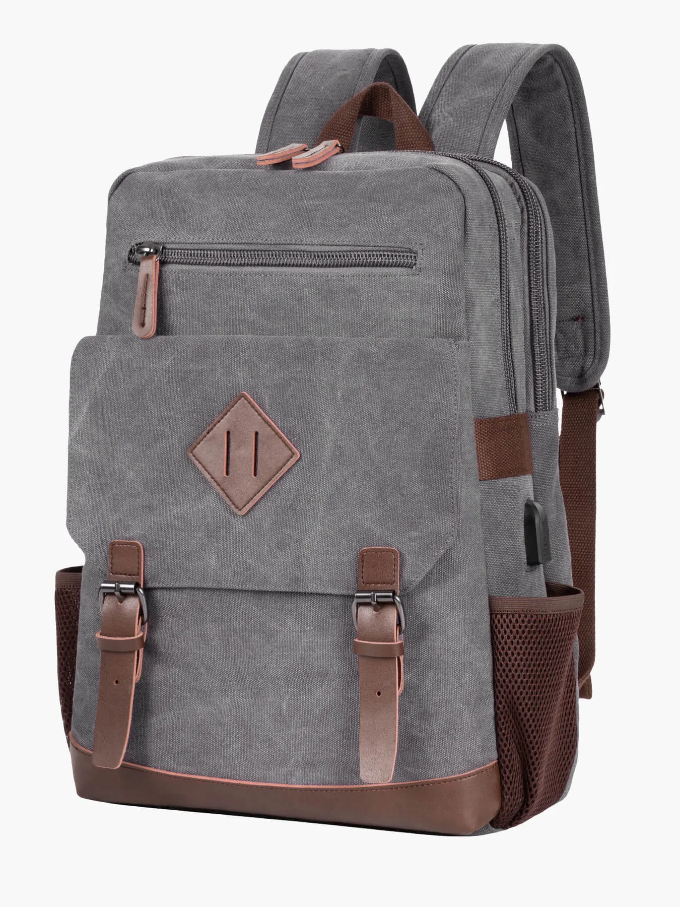 Modoker Canvas Vintage 15.6 Inch Laptop Backpack With USB Charging Port- Brown