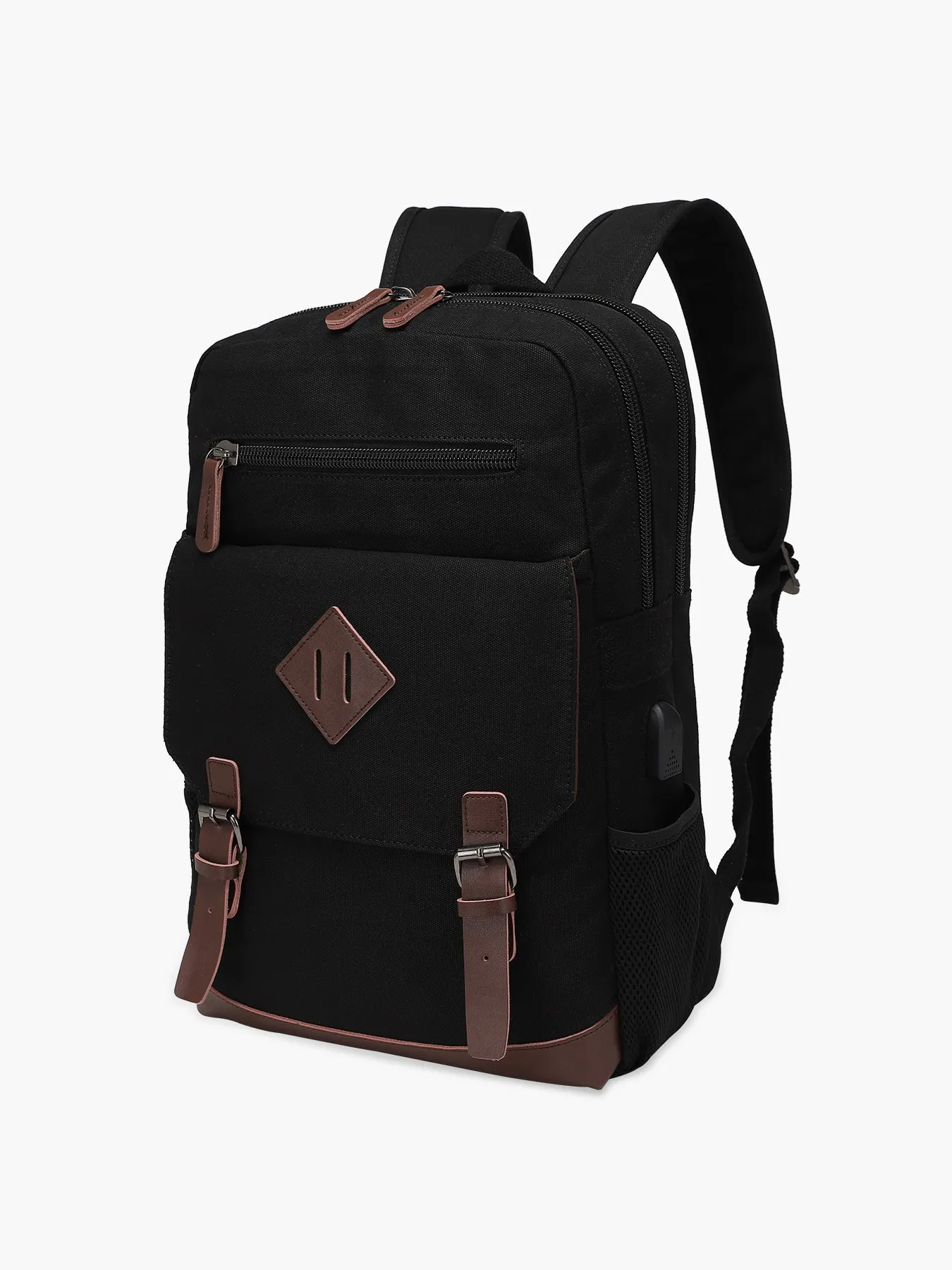 Modoker Canvas Vintage 15.6 Inch Laptop Backpack With USB Charging Port- Brown