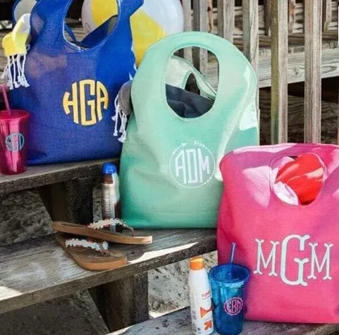 Monogram Jute Beach Tote Shopping  Bag