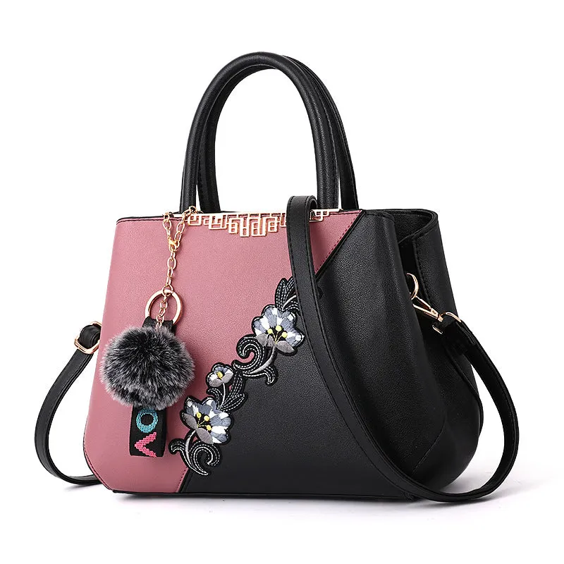 New Contrast Color Embroidered Crossbody Handbag Texture Mom Bag Fashion Large Capacity Ladies Bag