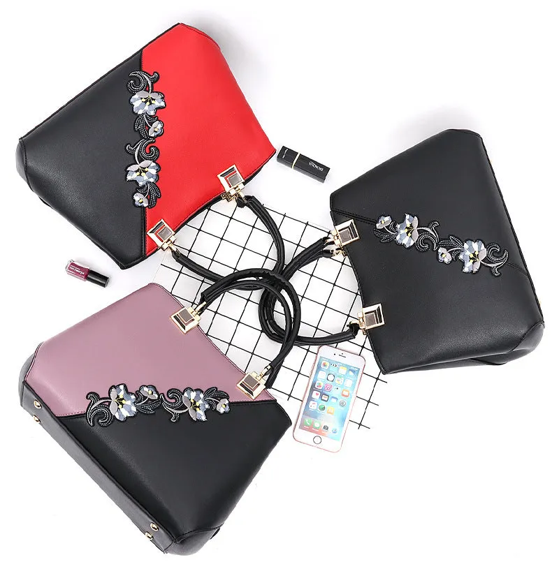 New Contrast Color Embroidered Crossbody Handbag Texture Mom Bag Fashion Large Capacity Ladies Bag