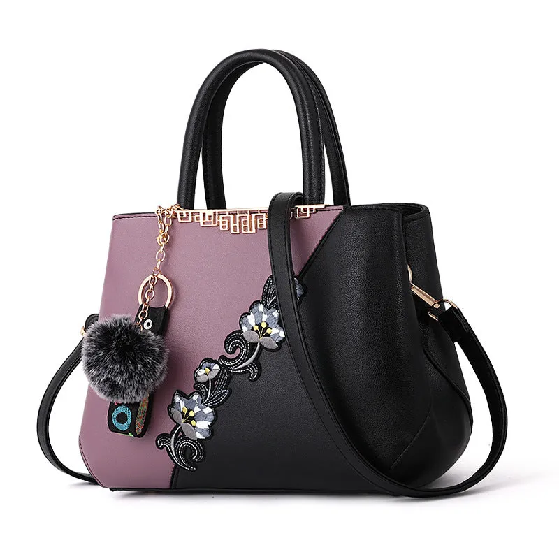 New Contrast Color Embroidered Crossbody Handbag Texture Mom Bag Fashion Large Capacity Ladies Bag