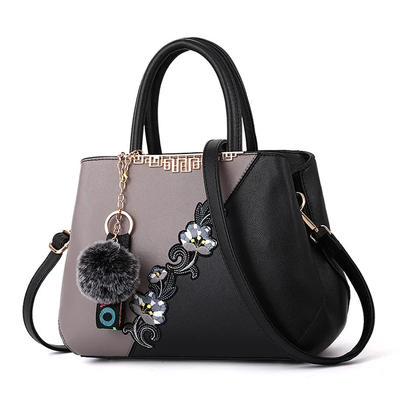 New Contrast Color Embroidered Crossbody Handbag Texture Mom Bag Fashion Large Capacity Ladies Bag