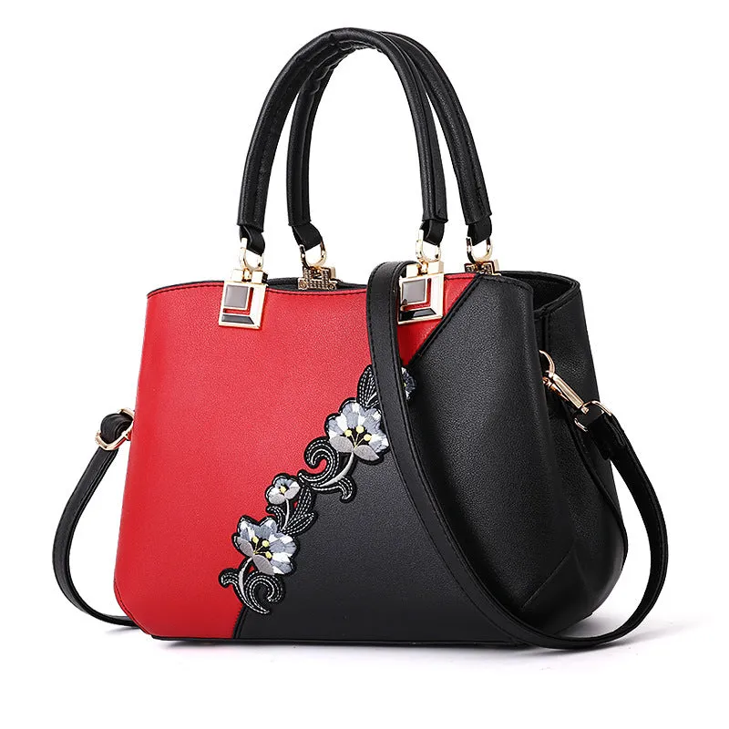 New Contrast Color Embroidered Crossbody Handbag Texture Mom Bag Fashion Large Capacity Ladies Bag