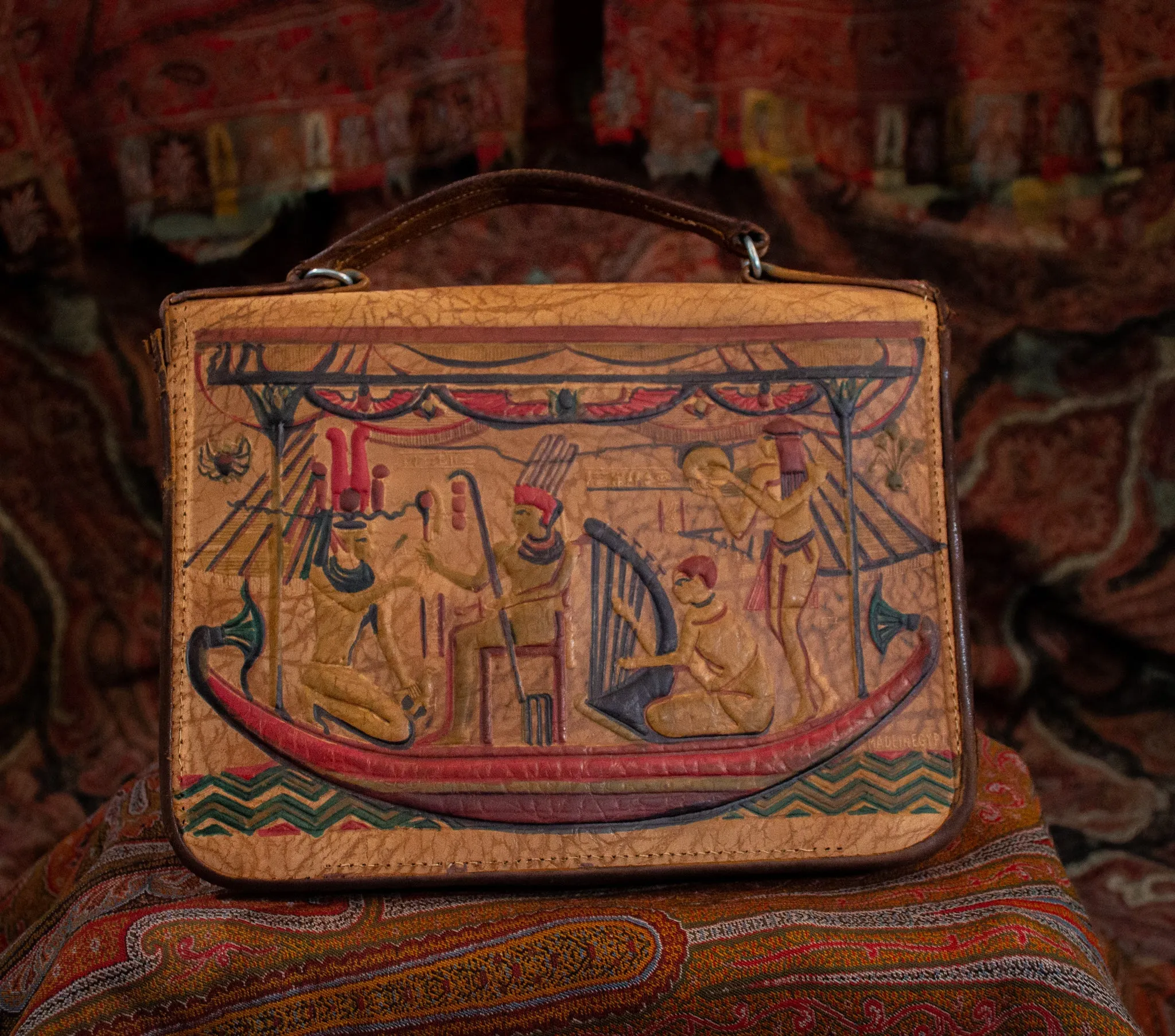 Orientalist Egyptian Embossed Leather Handbag