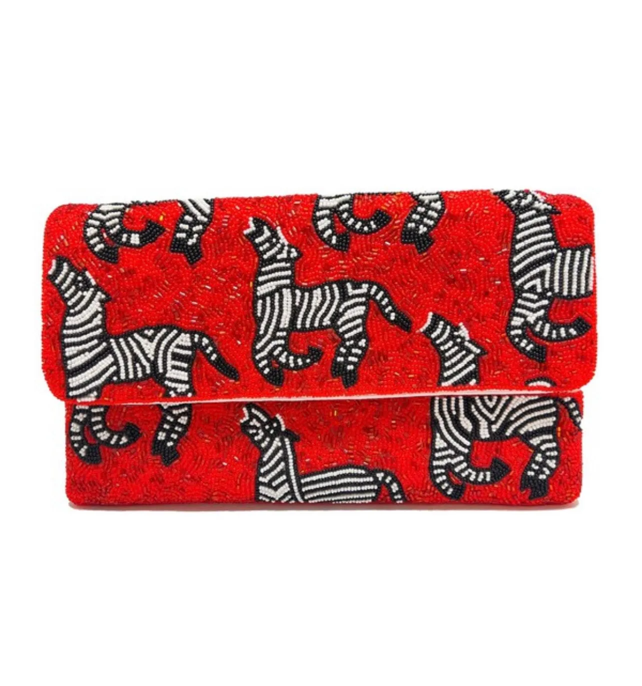 Red Zebra Beaded Clutch