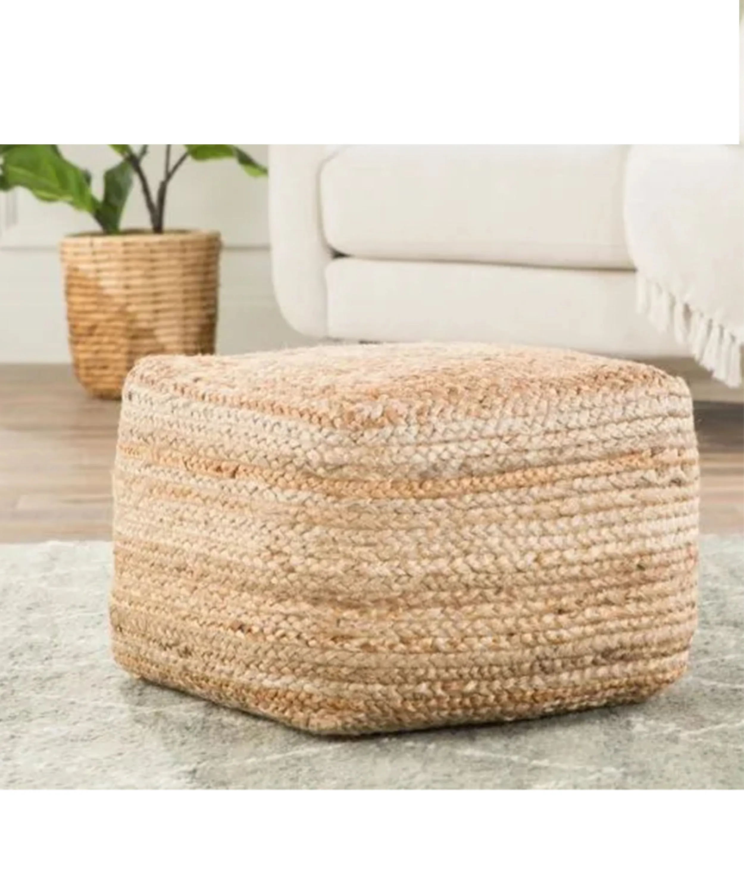 Sasha Square Jute Pouf, Natural