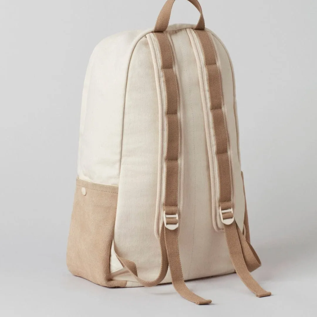 Suede Leather Denim Backpack Oatmeal