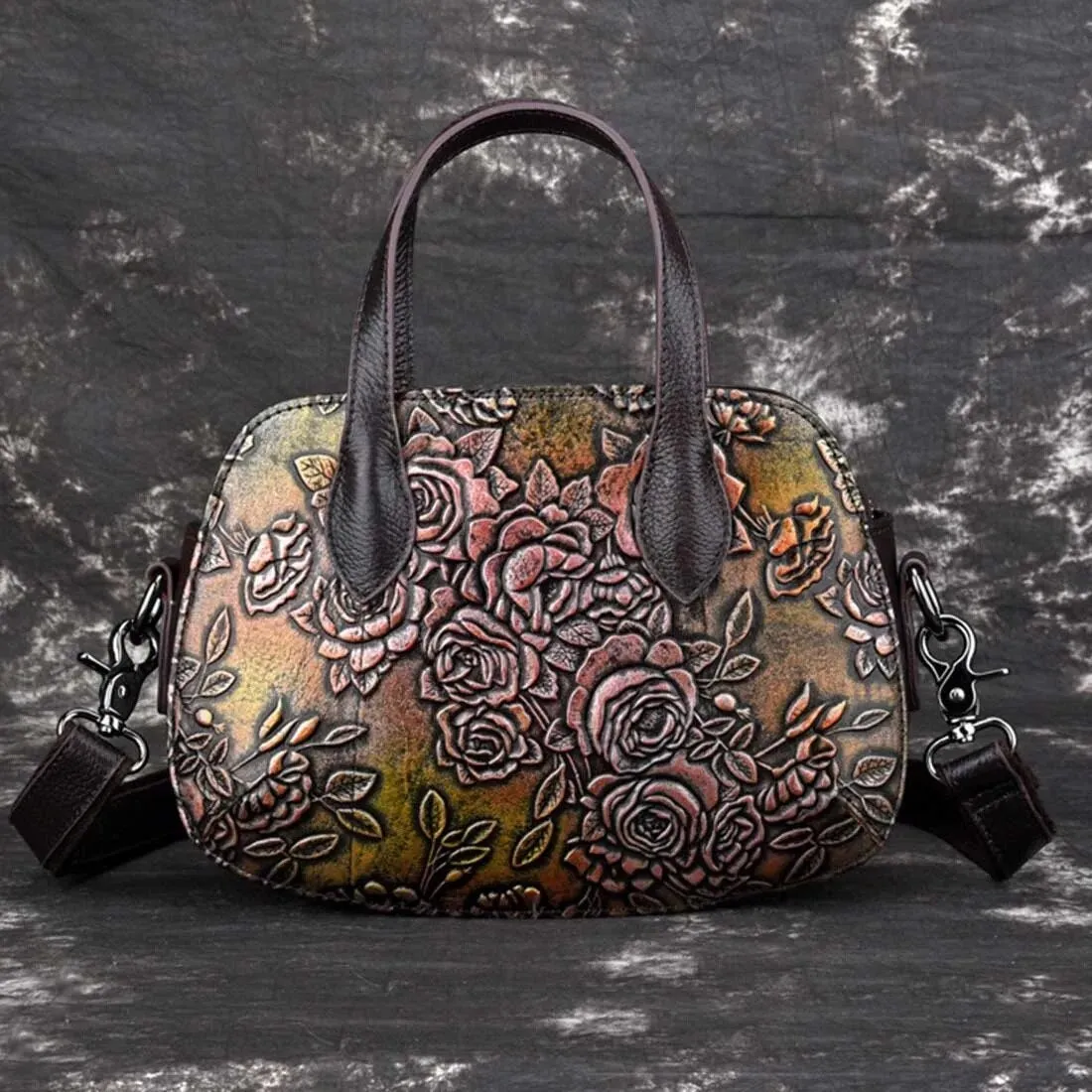 TEEK - Embossed Leather Shell Handbag