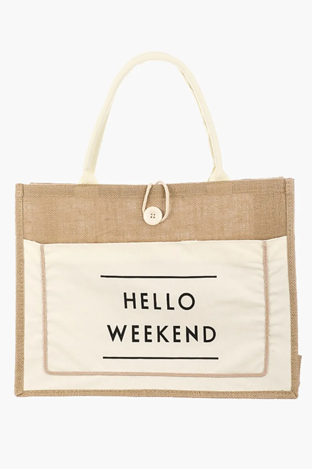 TEEK - Hello Weekend Burlap Tote Bag