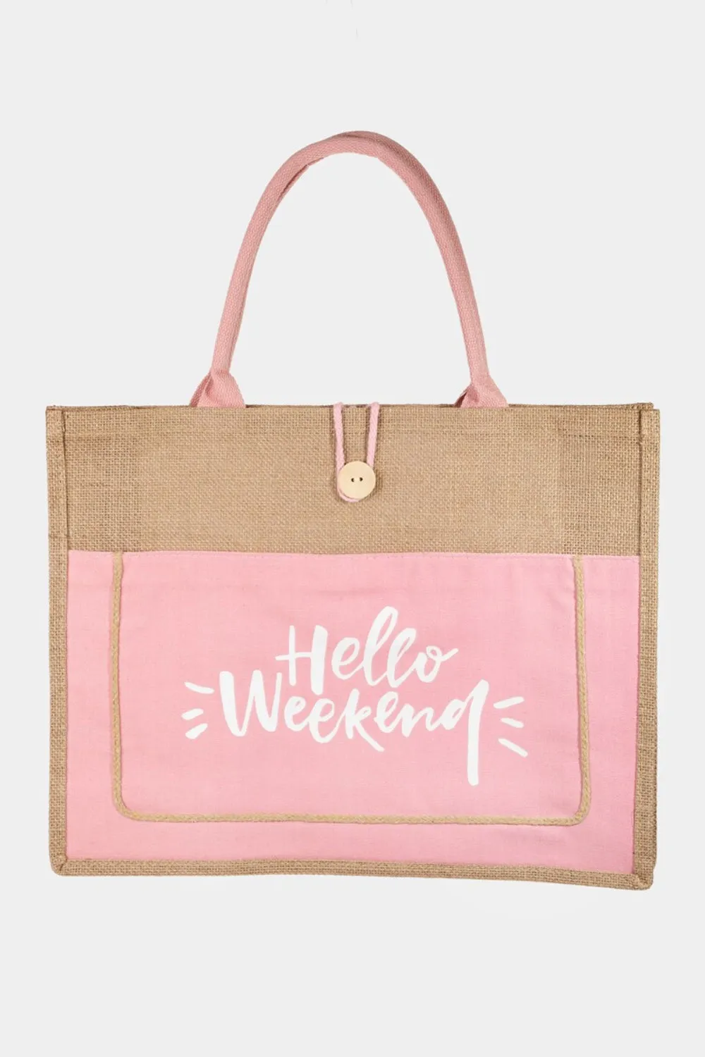 TEEK - Hello Weekend Burlap Tote Bag