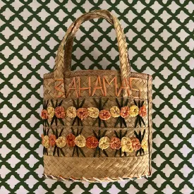 Vintage Bold Floral Bahamas Straw Bag