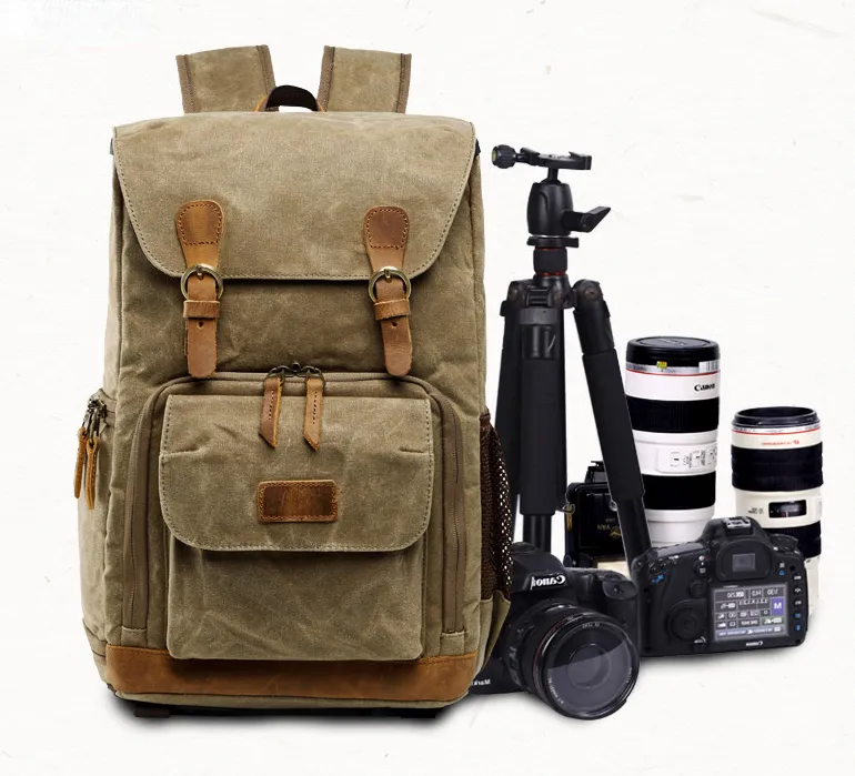 Waxed Canvas Backpack with Inside SLR Camera Bag 279